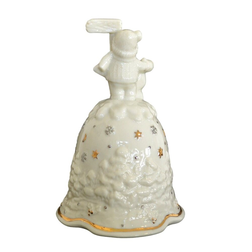 Ho Ho Ho Christmas Porcelain Bell with Bear, Snowmen, Gold Accents Holiday Decor - Picture 3 of 6